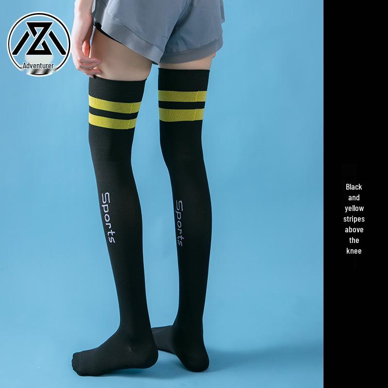 Meias de Compressão Acima do Joelho para Yoga, Aeróbica e Corrida - Design Elegante de Duas Listras