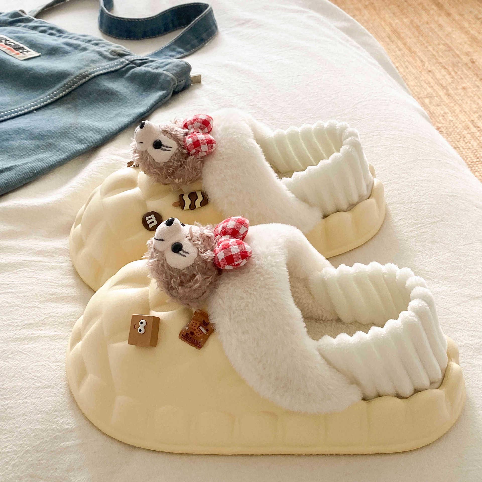 

Женские съемные хлопковые тапочки, Супер милая толстая подошва из ЭВА, Для дома/улицы, Плюс бархатная теплая подкладка, Водонепроницаемые, Идеально подходят для осени и зимы. 40-41 (Approx. 25cm) жёлтый