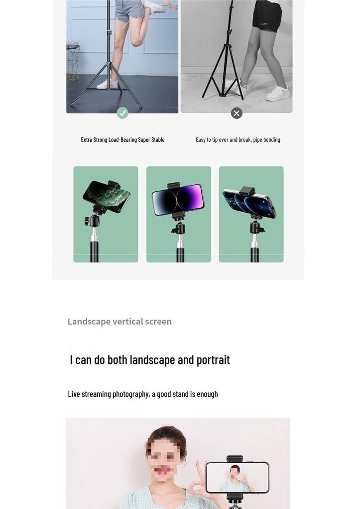 Dual Mobile Phone Live Streaming Tripod with Multi-Angle Stand and Fill Light for Outdoor Broadcasting