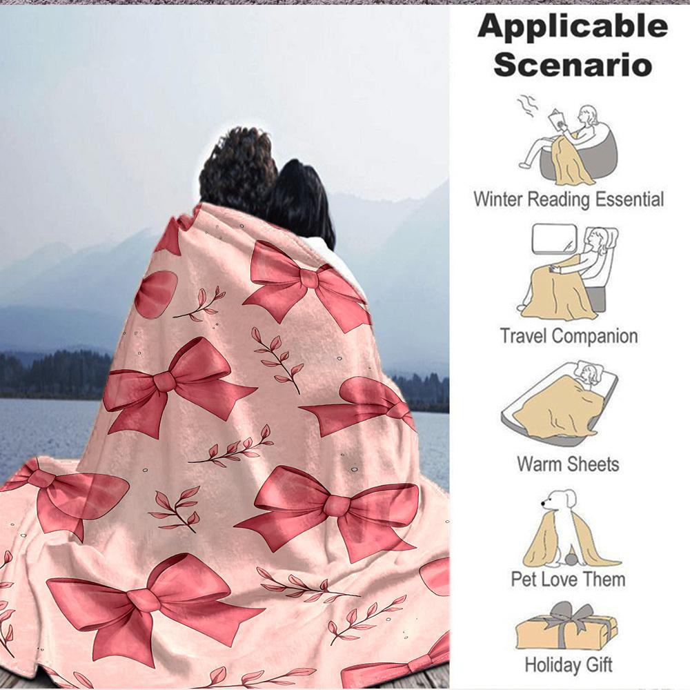 1pc Bow Floral Lightweight Flannel Blanket, Comfortable and Warm Blanket, for Office and Camping Sofa Bed, Livingroom156
