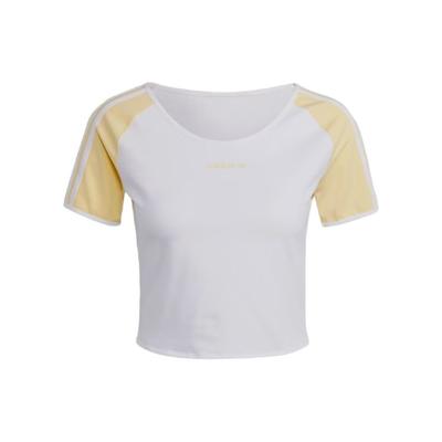 Originals Trefoil Logo Print Color Block Short Sleeve Crop T-Shirt Women Tops White IT8152