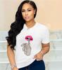 LOVE Red Lips Pink Heart Print T Shirt Women Romantic Slogan Graphic Short Sleeve Valentine Casual Summer Tee