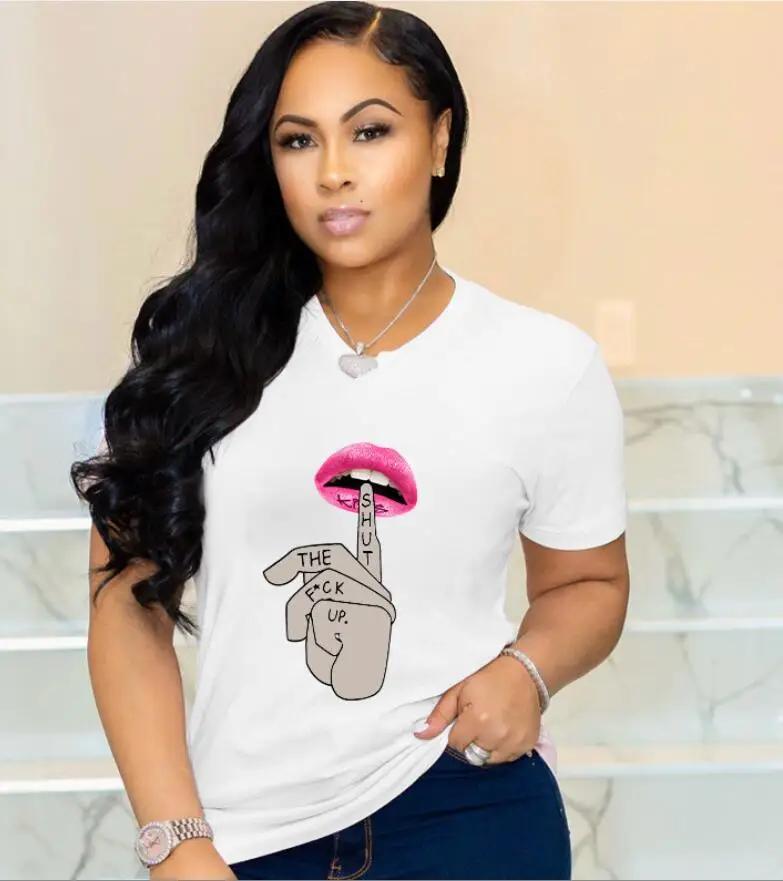 LOVE Red Lips Pink Heart Print T Shirt Women Romantic Slogan Graphic Short Sleeve Valentine Casual Summer Tee