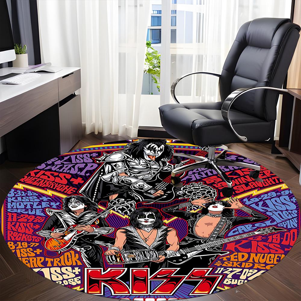 1pc KISS Music Office Round Area Rug, Under Office Chairs Bedroom Living Room Home Decor a1016299