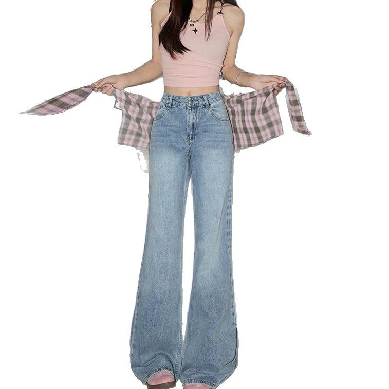 Sprane Dżinsy Micro Flare w Dużym Rozmiarze Modne Wygodne Wszechstronne Damskie High Street Ins Skinny Długie Dżinsy dla Kobiet