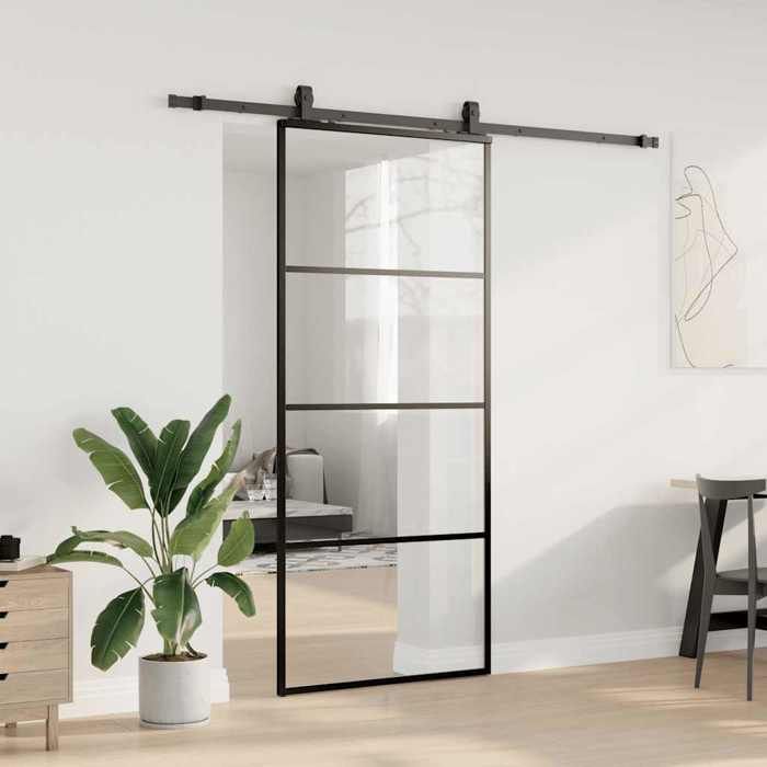 VidaXL Sliding Door Hardware Kit Black 90x205 Cm ESG Glass, Interior Door, Interior Barn Door, Door 3375938
