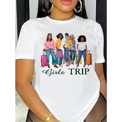 Womens Vibrant Trip Graphic Tee Figure Print Round Neck Short Sleeve Casual Comfy Spring Summer Outings Fashion Top