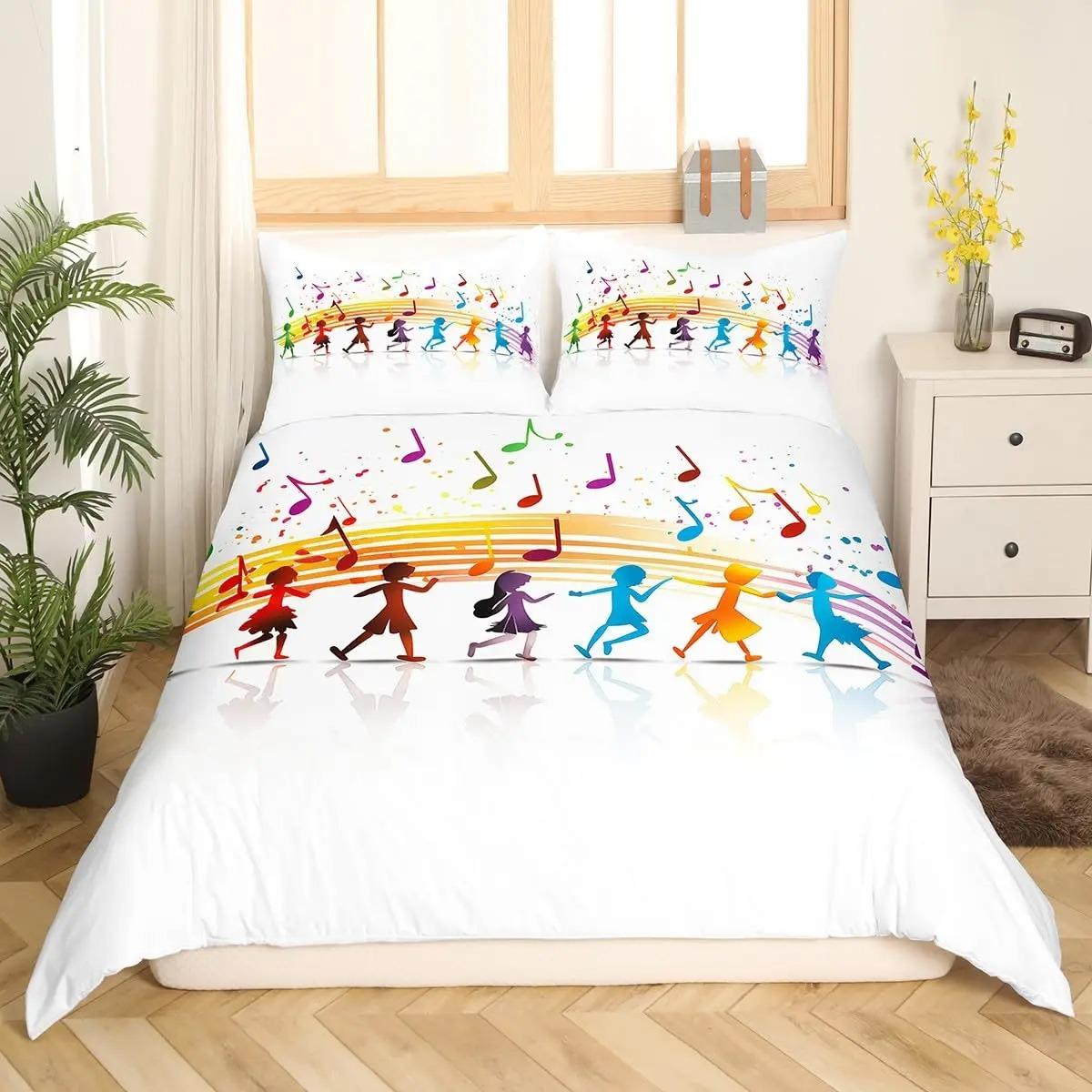 

Пододеяльник с музыкальными нотами King Queen Glittering Guitar Music Instrument Комплект постельного белья Starry Beder Cover Galaxy Quilt Cover 70x133cm 2pcs