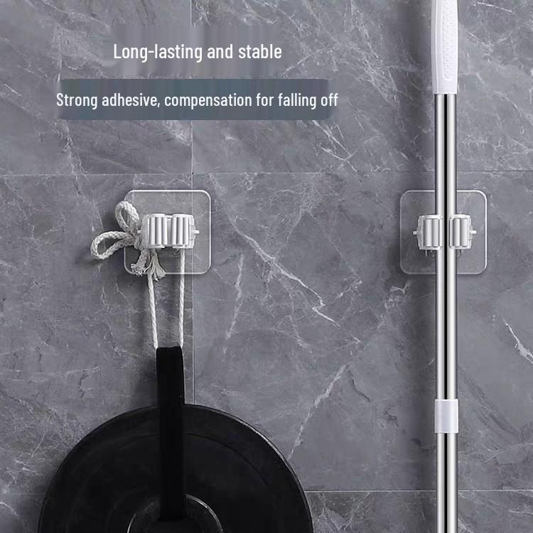 Wall-Mounted Mop and Broom Clip Holder, Traceless, Hole-Free, Multi-Purpose Storage Bracket for Bathroom and Toilet