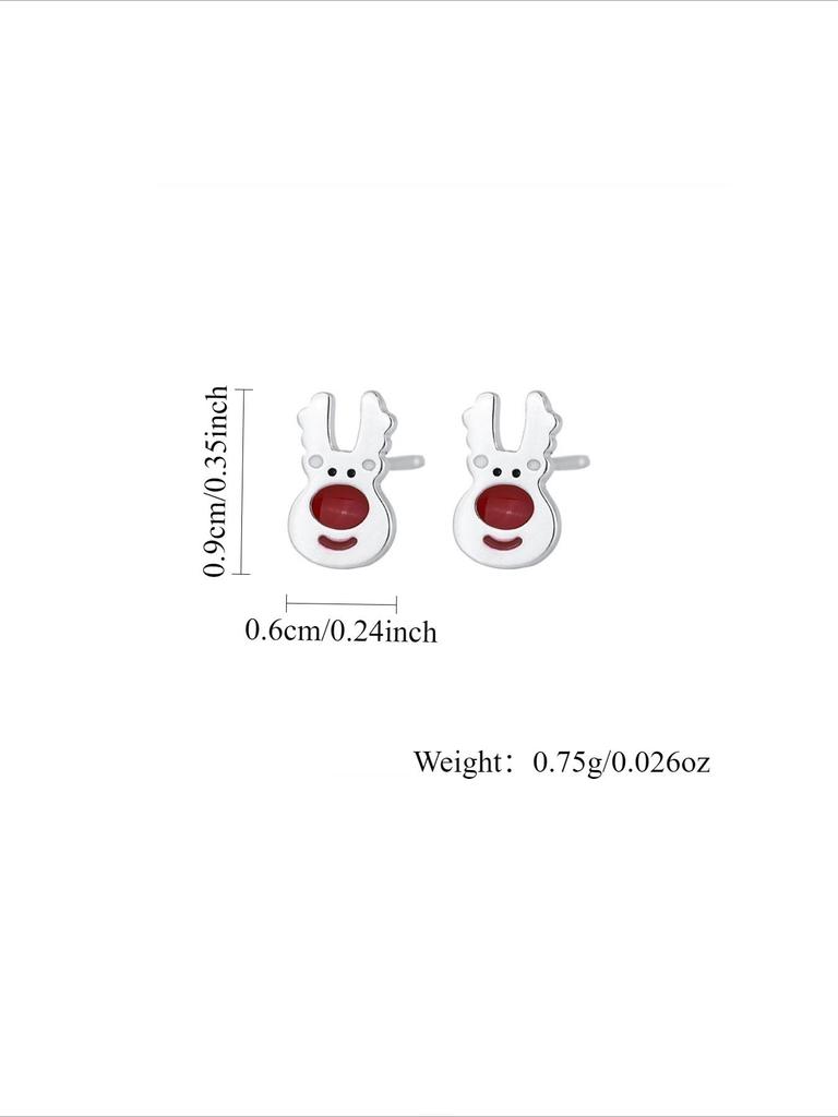 Sterling Silver Red Elk Christmas Stud Earrings, Hypoallergenic Jewelry for Women, Suitable for Sleeping.