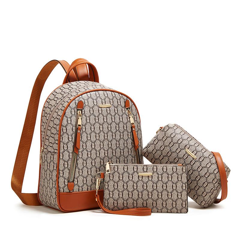 Fashion Backpacks for Women  New Trendy 3Pcs Set Large Capacity Handbags with Purses Vintage Printed Double Shoulder Bags