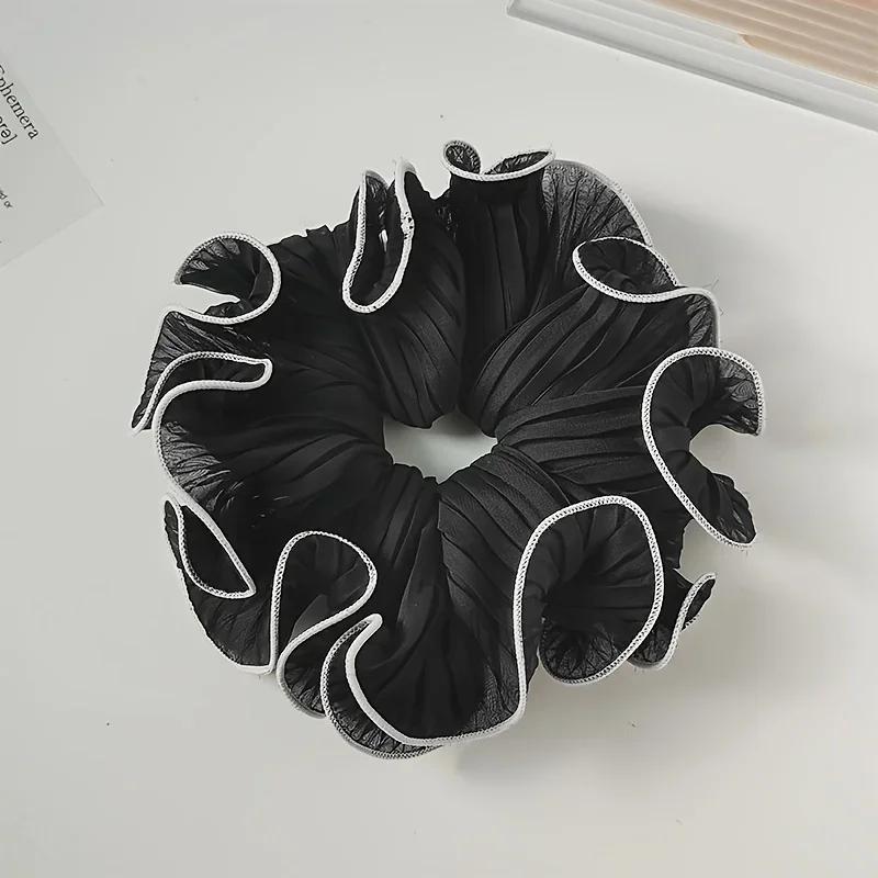

New Korean Retro Folded Chiffon Oversize Scrunchies Women Sweet Temperament Fashion Exaggerated Hair Band Hair Accessorie 1/4Pcs чёрный