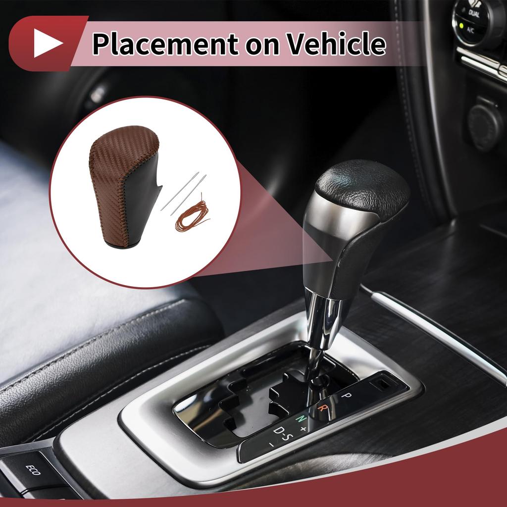 Hihaha Honda Compatible Accord 8 Gear Shift Knob Cover Car Stick Shift Handle Protector Black Brown Faux Leather Anti-Slip