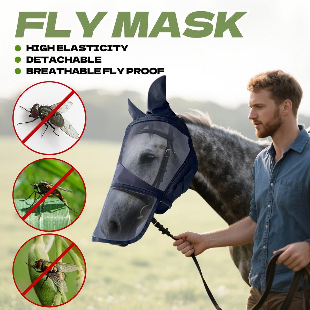 Donkey Fly Mask With Ears Protections Breathable Mule Fly Mask With Long Ears Protections From Soft Mesh Fabric With Adjustable Fastener