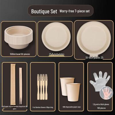 CIBO Disposable Round Paper Plates and Bowls Set