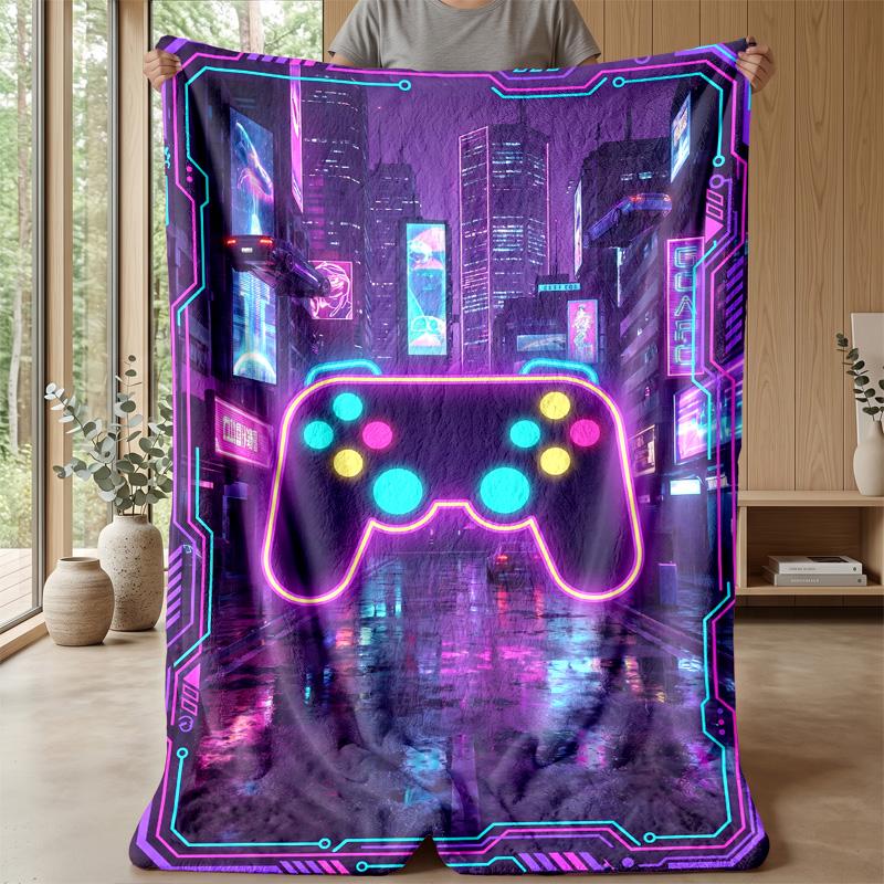 Cyberpunk Game Controller blanket Personalized Name Flannel Blanket Soft Cozy Plush Throw for Sofa Bed Lightweight Home Decor