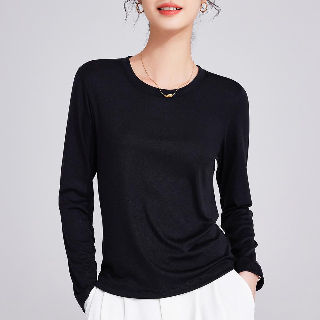 New Tencel, Soft Waxy Slim-fitting Bottoming Shirt with Long-sleeved Women's Spring and Summer Top