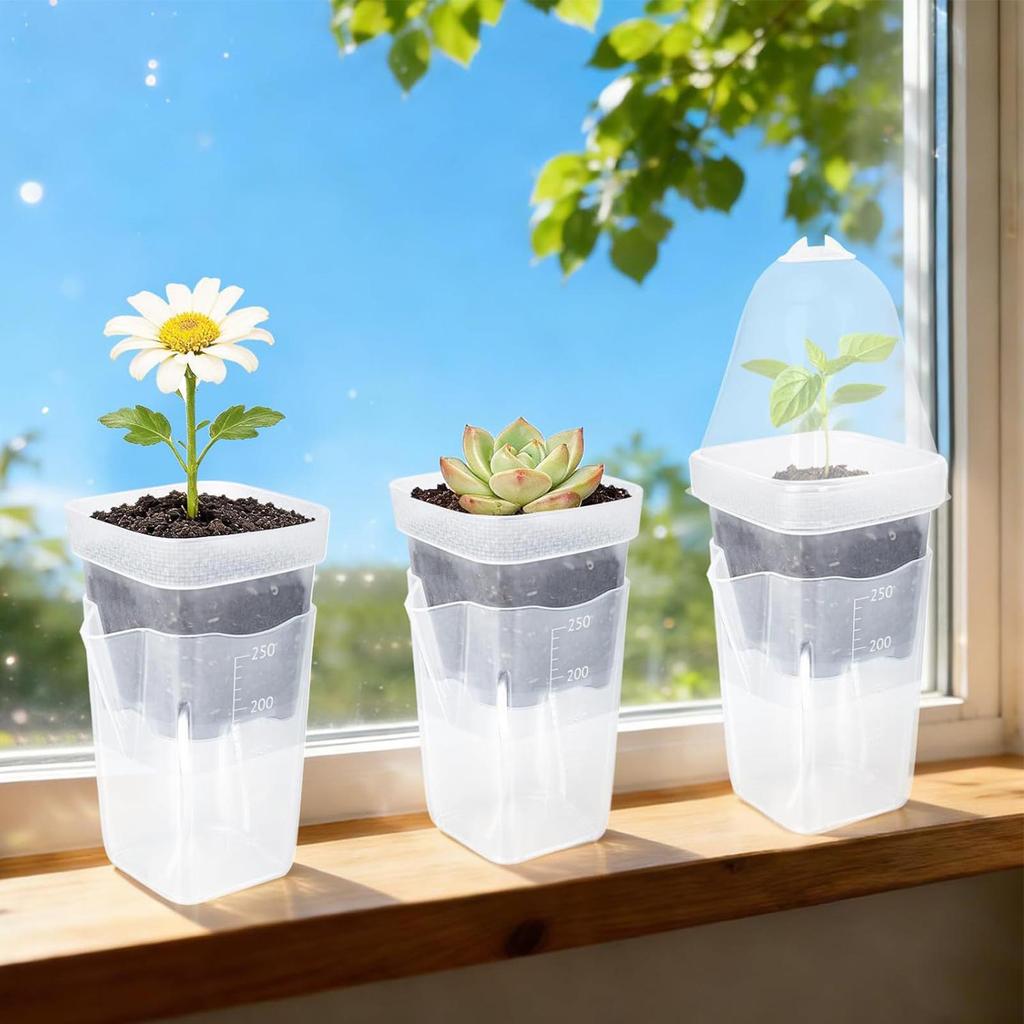 12 Pcs Clear Nursery Planter 2 Inch Self Watering Planter Nursery Pots With Humidity Dome Adjustable Vent Cultivation Box