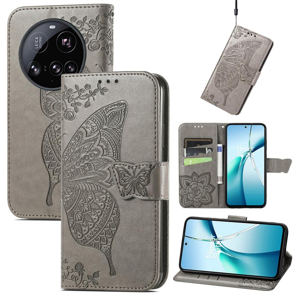 For Xiaomi 15 Ultra Case with Strap Butterfly Pattern PU Leather Wallet Phone Cover