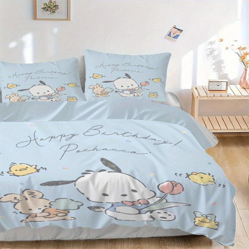 3pcs Happy Birthday Pochacco Bedding Set, Including 1 Quilt Cover and 2 Pillow Shams,Soft and Comfortable Home Bedroom 135x200cm