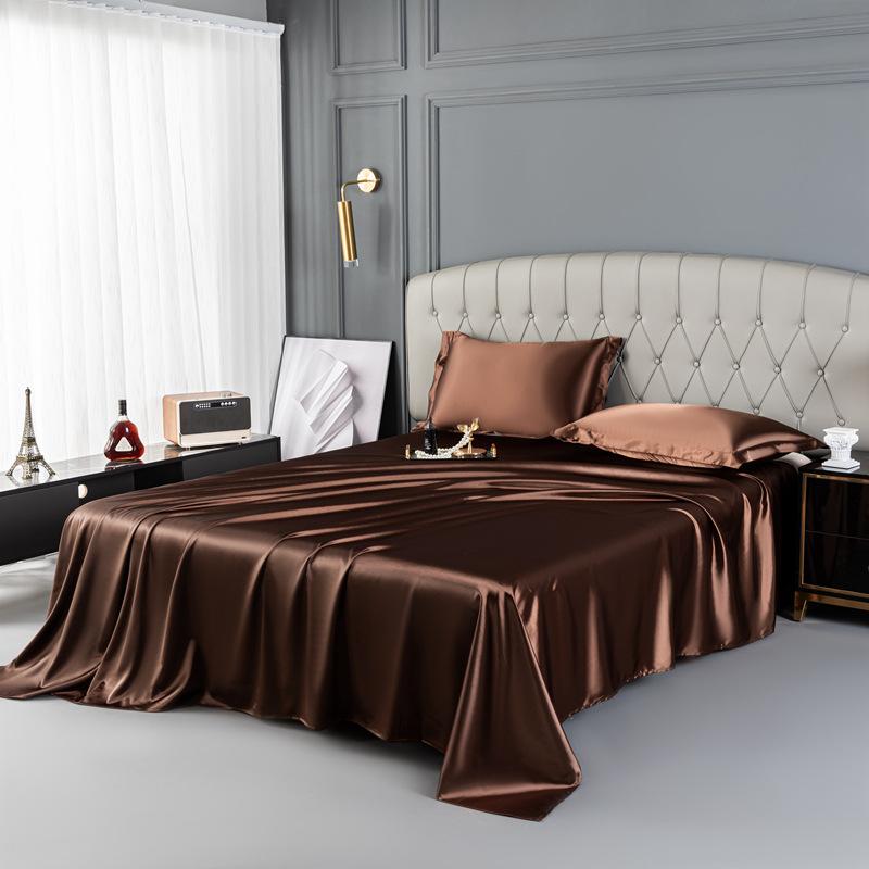Luxury Natural Mulberry Silk Double Bed Sheet Set Stain High-End King Size Bedsheet Sets Home Solid Color Soft Smooth Bed Cover