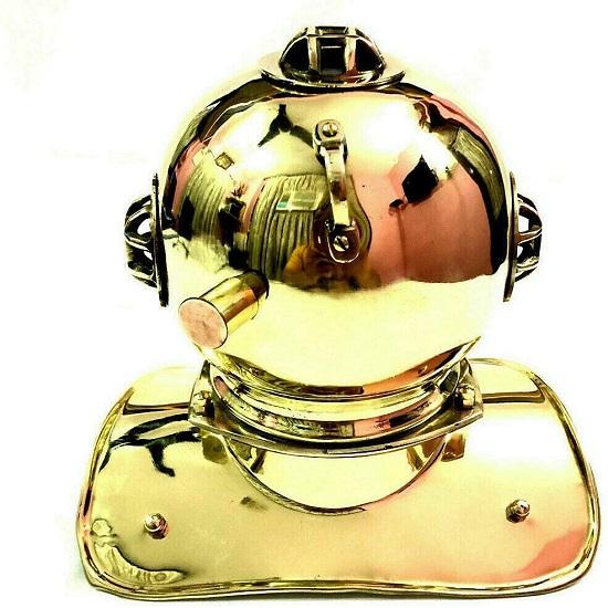 Nautical Shiny Brass Divers Diving Helmet Clock Desk Decorative Item 20.32 Cm
