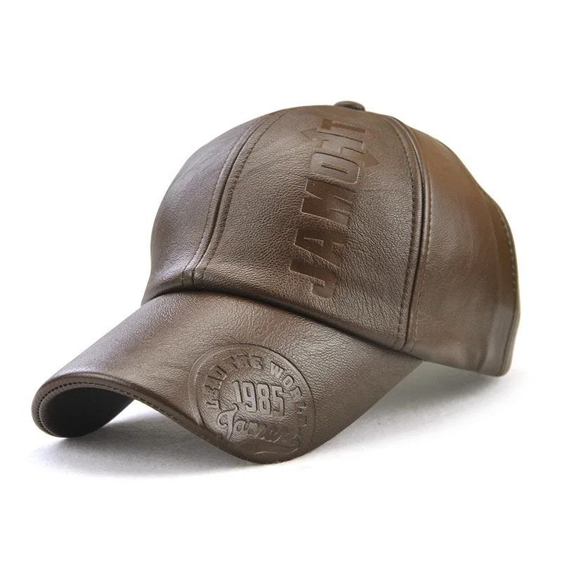 Autumn Winter Warm Baseball Caps Men Pu Leather Letter Printing Visors Outdoor Fleece Thickened Windproof Waterproof Casual Hats