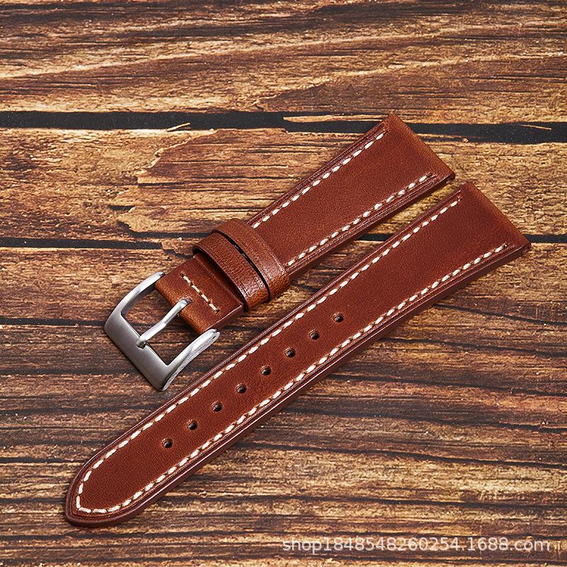 Retro First-Layer Leather Strap Unisex 18Mm Pin Buckle High-End Oil Bead Strap