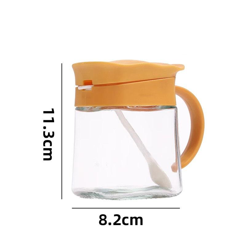 Glass Seasoning Tank 2025 New Household 300ml Handle Transparent Kitchen Salt Shaker with Lid Scoop Green Fresh Sealed Jar