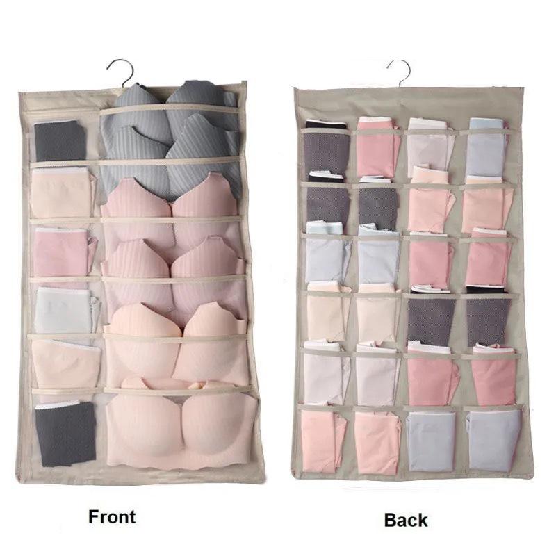 15/24/30/36 Pockets Double 2 Side Hanging Bag Bra Underwear Storage Organiser Tidy Hanger