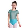 Girls Metallic Fish Scale Print Leotard Short Sleeve Bowknot Cutout Back Ballet Gymnastics Bodysuit