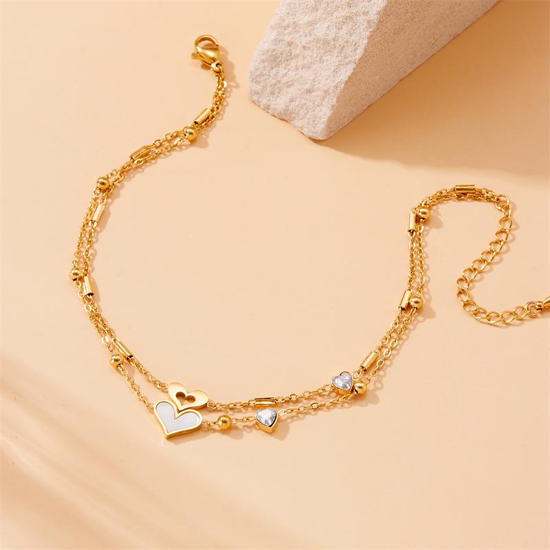 Cheville à chaîne avec breloque Arbre de Vie Cœur Diamant Double Couche Mode Vintage