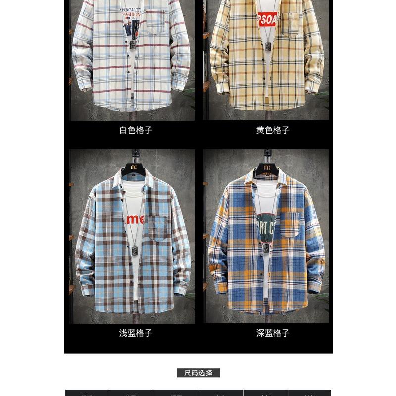 Men Casual Loose Plaid Turn Down Collar Long Sleeve Fashion Shirt