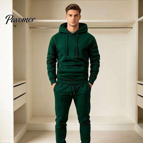 Comfortable Men Sportswear Hoodie Pants Two Piece Set for Men, Sports Hooded Sweatshirt Mens Athletic Tracksuit & Drawstring Sweatpants, Fall