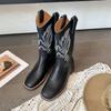 Spring Autumn Square Toe Middle Heel Half High Boots for Women 2025 Novelty Chic and Elegant Trend Leather Mid Calf Shoes Woman