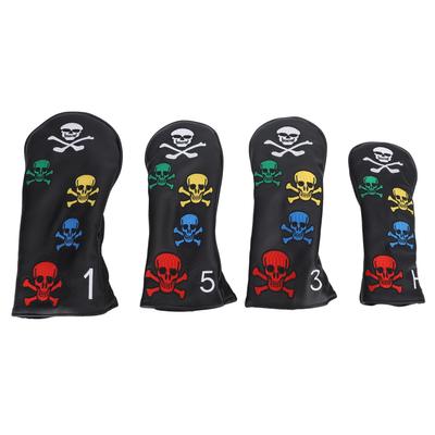 4 Stück Totenkopf Golfschlägerkopfhüllen Golfschlägerkopfhüllen Bunte Skelett Putterabdeckung für Hölzer