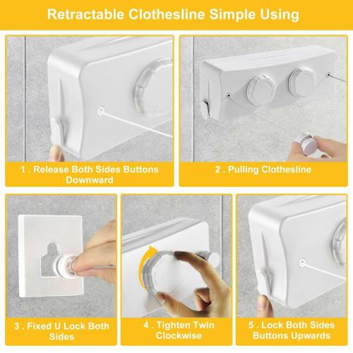 Indoor Clothes Drying Wire, 5.1m Long, 20kg Load Capacity, Double-Size Clothes Drying Wire, Wall-Mounted, Retractable, Built-in, Stainless Steel, for