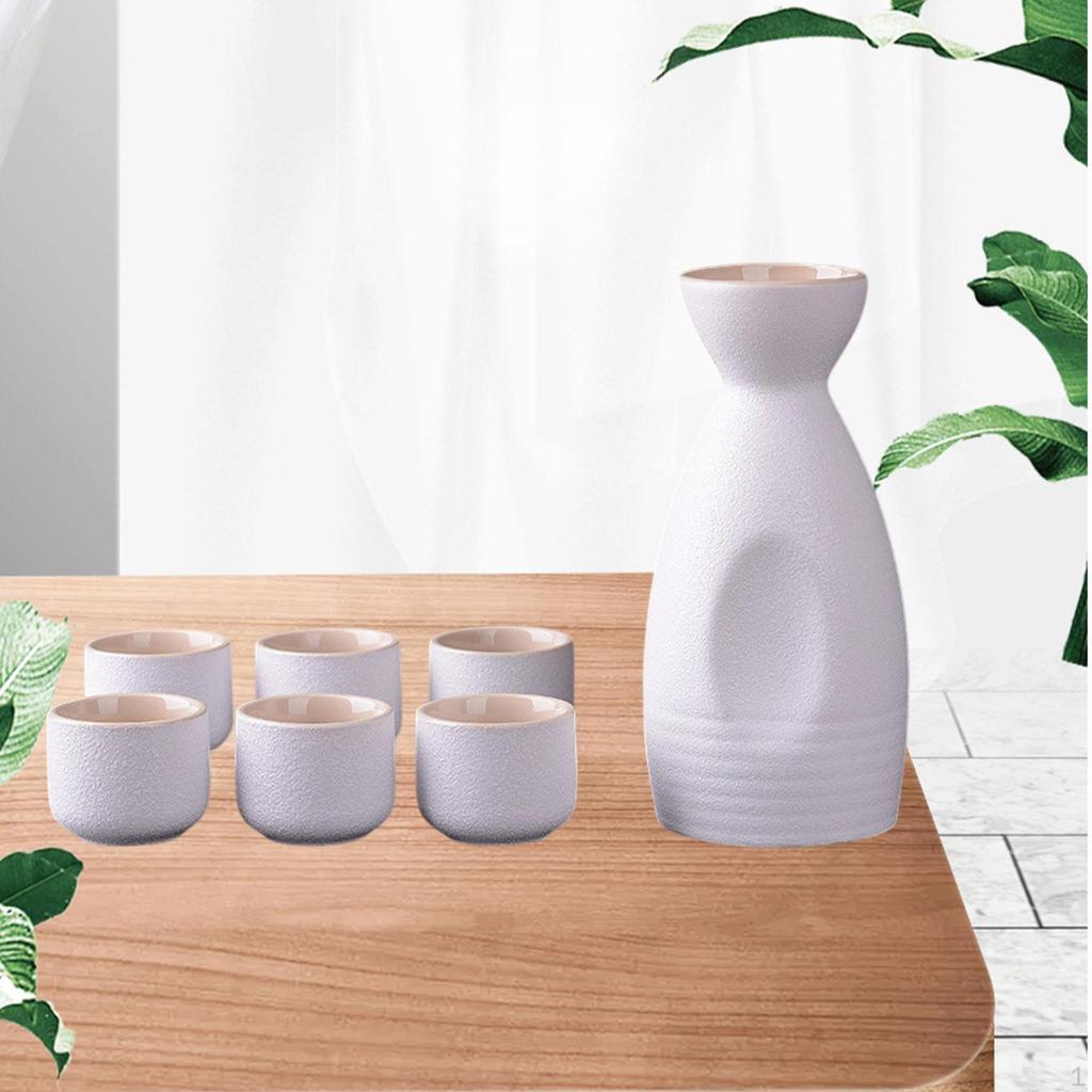 Keramická sada na saké Šálek pro nebo Ledová Ozdoba 1 Láhev 6 Sklenic Porcelánová Keramika