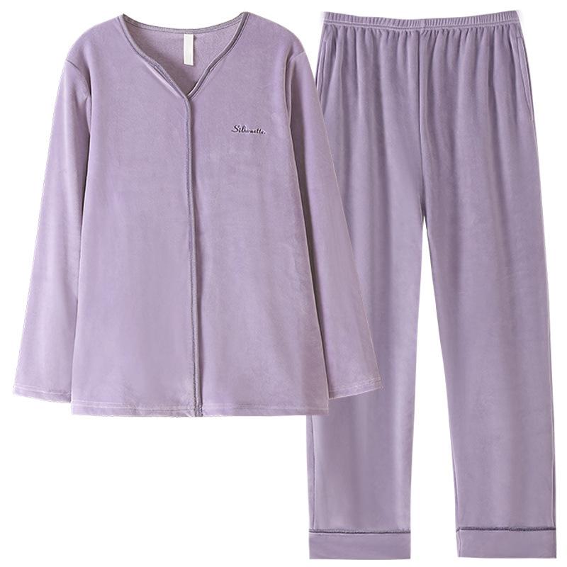 Coral Fleece Pajamas Women'S Spring And Autumn Flannel Autumn And Winter Thin Casual Wear Winter Island Fleece Loungewear Suit