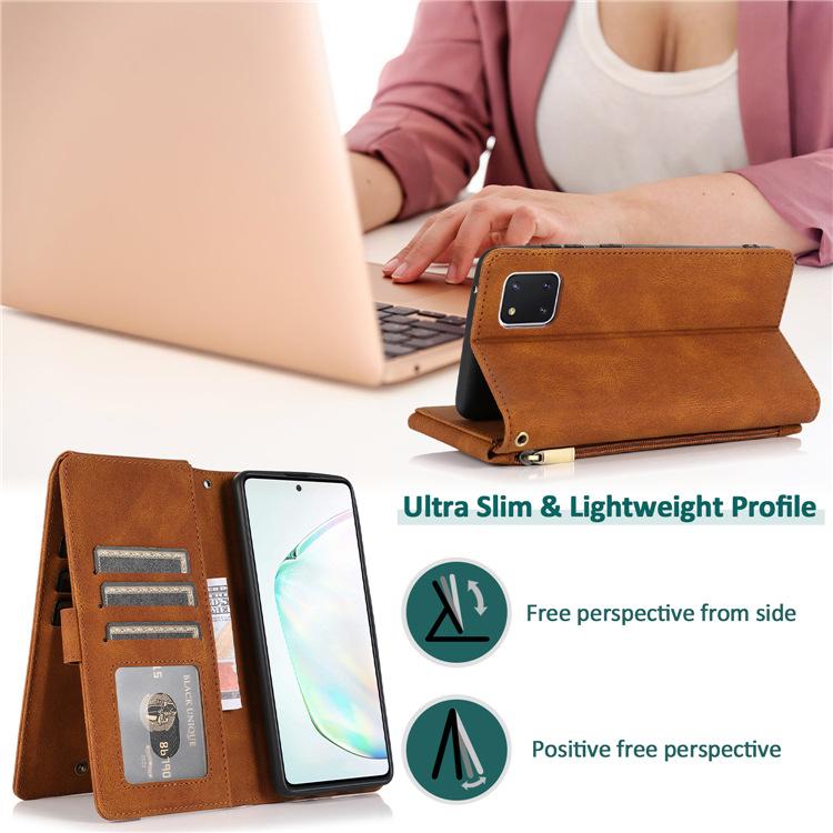 Zipper card bag, suitable for Apple 17 mobile phone case, luxury iPhone16Pro flip 15max leather 12 case.