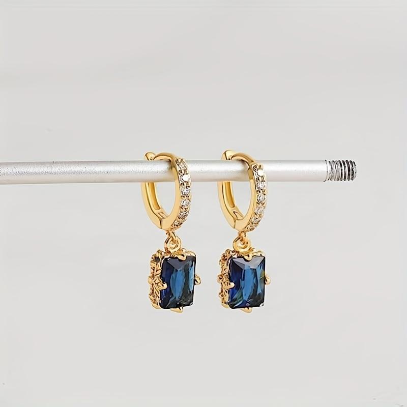 

Модные разноцветные квадратные висячие серьги с цирконием для женщин, изысканные золотые геометрические аксессуары для ушей, вечерние украшения золотой/синий