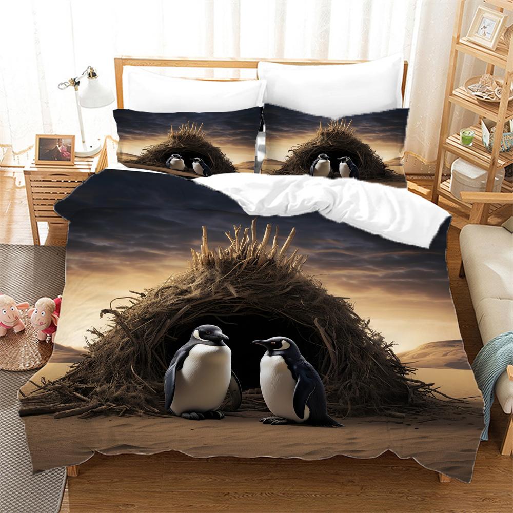 2/3pcs Penguin Bedding Set 3D Pattern Printing, Soft and Healthy Skin-friendly, Bedding Set*1+Pillowcase*1/2, Without Core