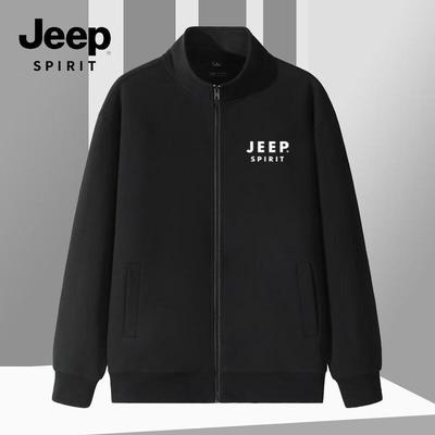 JEEP SPIRIT Men's Stand-Up Collar Cardigan Sweatshirt