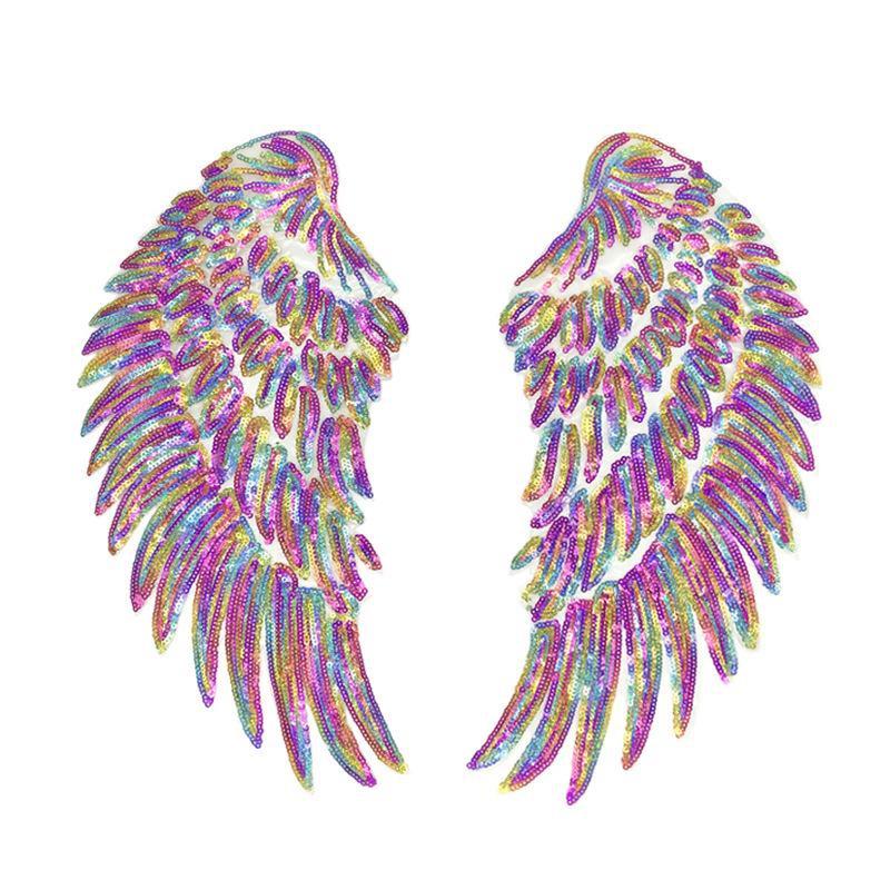 Rainbow Feather Wings Sequin Sew Patches Embroidered Badges for Clothes DIY Appliques Craft Decoration