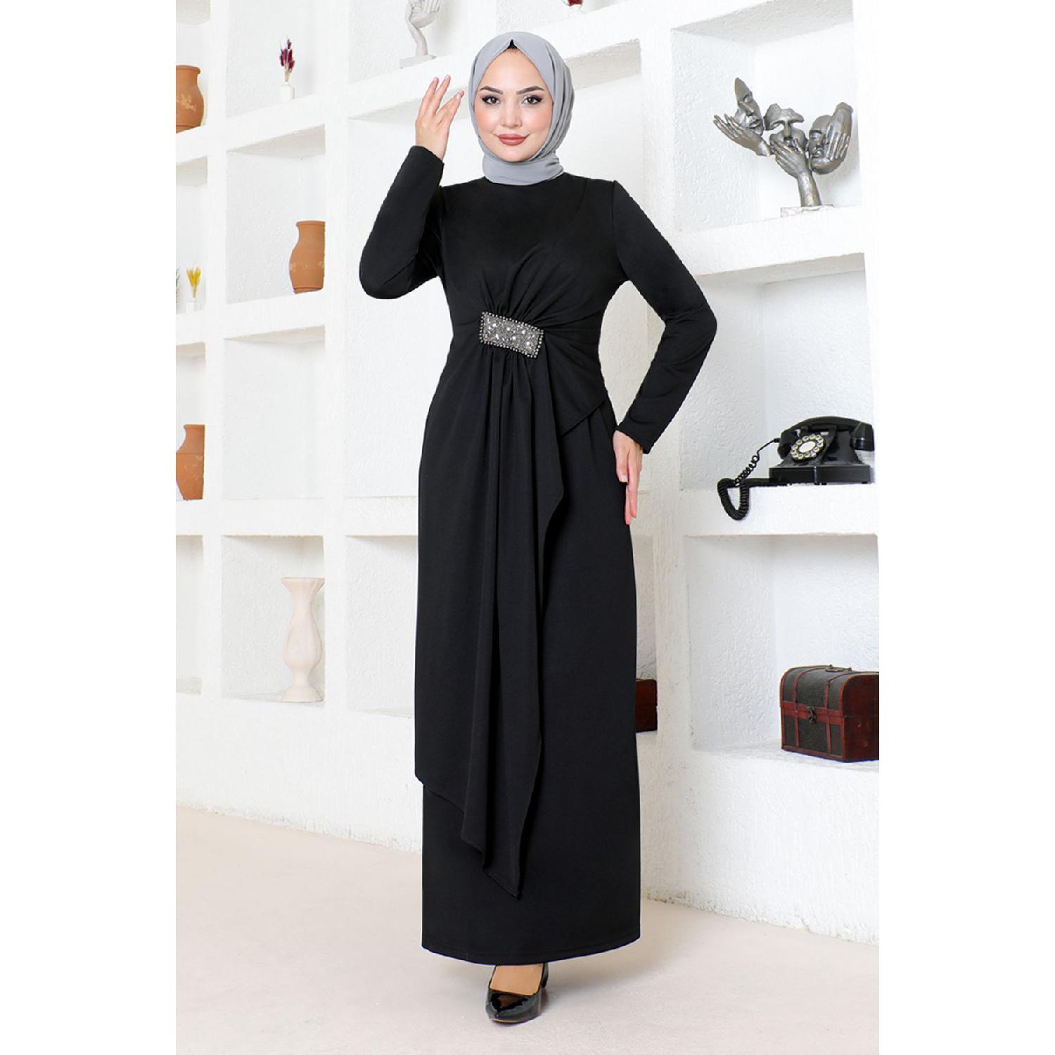 

Draped Stone Embroidered Evening Dress 5020sl890 Black 38 чорний