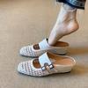 Edition~ Inner Height Increase Word With Half Slippers Women'S Summer Square Head Weaving Hollow And Breathable Outer Wear Bag Head Sandals.