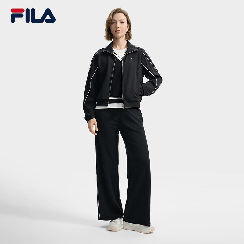 Fila White Trendy Casual Cool Versatile Short Collar Warm Knitted Jacket Women Jacket F11W533503F-BK