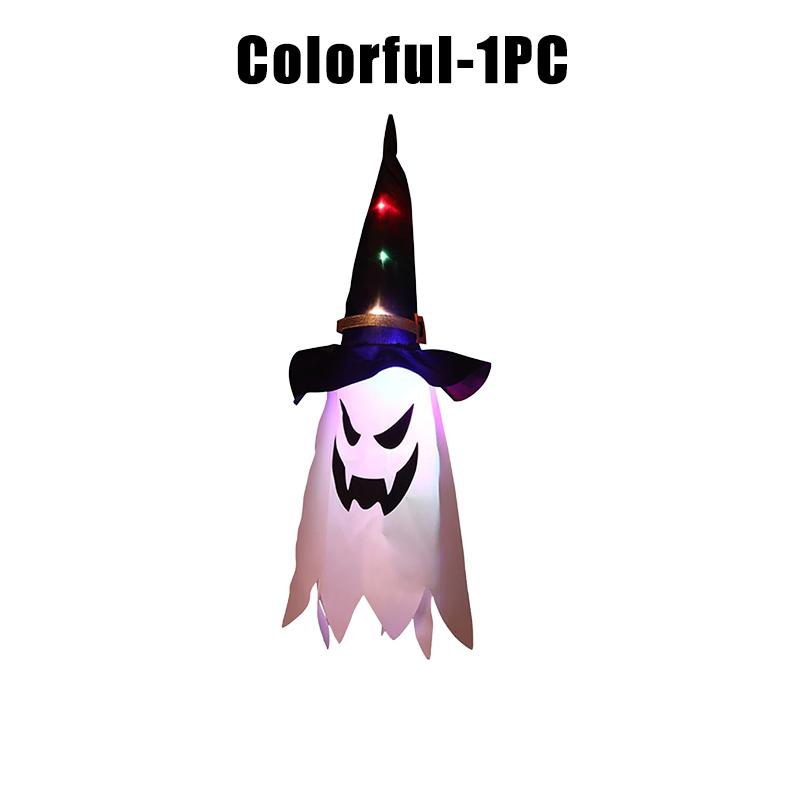 Glow in Dark Halloween Pendant LED Light Up Ghost Wizard Hat Necklace Scary Party Prop Festival Dress Up Accessory