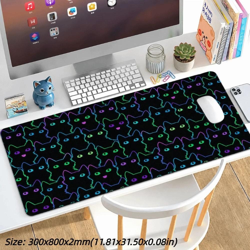 Rubber Black Cat Mouse Pad Extra Large Desk Pad Cute Computer Desk Mat  for Office and Home