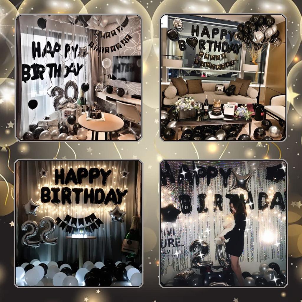 G&H Birthday Balloon Decoration Set Happy Birthday Balloons Black and White
